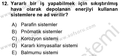 Ulaştırma Sistemleri Dersi 2020 - 2021 Yılı Yaz Okulu Sınavı 12. Soru