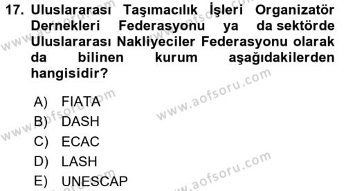 Ulaştırma Sistemleri Dersi 2020 - 2021 Yılı Yaz Okulu Sınavı 17. Soru