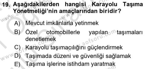 Ulaştırma Sistemleri Dersi 2020 - 2021 Yılı Yaz Okulu Sınavı 19. Soru