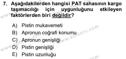 Ulaştırma Sistemleri Dersi 2020 - 2021 Yılı Yaz Okulu Sınavı 7. Soru