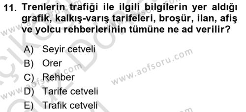 Ulaştırma Sistemleri Dersi 2022 - 2023 Yılı (Vize) Ara Sınavı 11. Soru