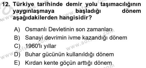 Ulaştırma Sistemleri Dersi 2022 - 2023 Yılı (Vize) Ara Sınavı 12. Soru