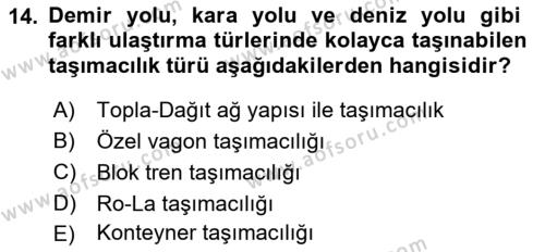 Ulaştırma Sistemleri Dersi 2022 - 2023 Yılı (Vize) Ara Sınavı 14. Soru