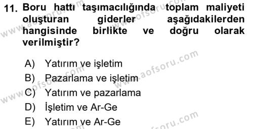 Ulaştırma Sistemleri Dersi 2022 - 2023 Yılı (Final) Dönem Sonu Sınavı 11. Soru