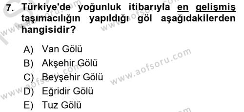 Ulaştırma Sistemleri Dersi 2022 - 2023 Yılı (Final) Dönem Sonu Sınavı 7. Soru