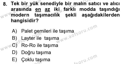 Ulaştırma Sistemleri Dersi 2022 - 2023 Yılı (Final) Dönem Sonu Sınavı 8. Soru