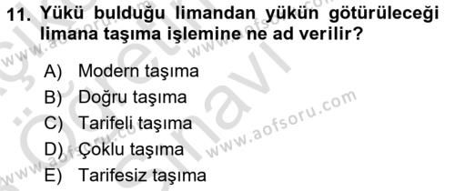 Ulaştırma Sistemleri Dersi 2022 - 2023 Yılı Yaz Okulu Sınavı 11. Soru