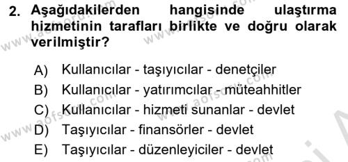 Ulaştırma Sistemleri Dersi 2022 - 2023 Yılı Yaz Okulu Sınavı 2. Soru