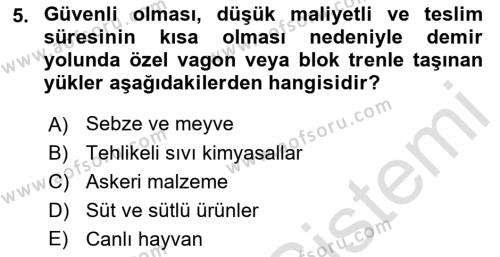 Ulaştırma Sistemleri Dersi 2022 - 2023 Yılı Yaz Okulu Sınavı 5. Soru