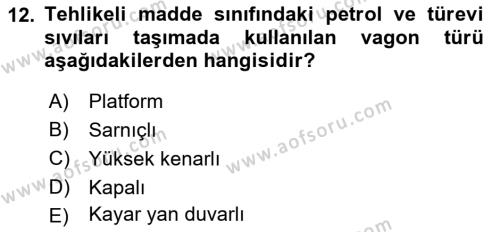 Ulaştırma Sistemleri Dersi 2023 - 2024 Yılı (Vize) Ara Sınavı 12. Soru