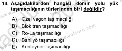 Ulaştırma Sistemleri Dersi 2023 - 2024 Yılı (Vize) Ara Sınavı 14. Soru