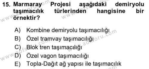 Ulaştırma Sistemleri Dersi 2023 - 2024 Yılı (Vize) Ara Sınavı 15. Soru