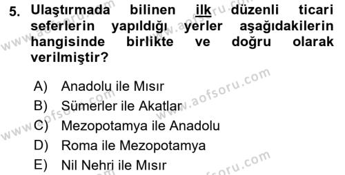 Ulaştırma Sistemleri Dersi 2023 - 2024 Yılı (Vize) Ara Sınavı 5. Soru