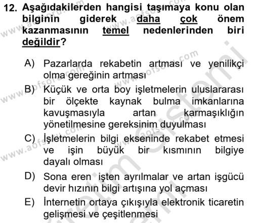 Ulaştırma Sistemleri Dersi 2023 - 2024 Yılı (Final) Dönem Sonu Sınavı 12. Soru