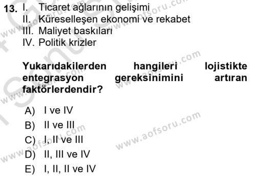 Ulaştırma Sistemleri Dersi 2023 - 2024 Yılı (Final) Dönem Sonu Sınavı 13. Soru