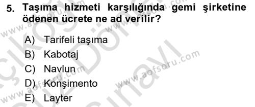 Ulaştırma Sistemleri Dersi 2023 - 2024 Yılı (Final) Dönem Sonu Sınavı 5. Soru