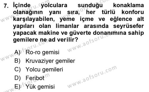 Ulaştırma Sistemleri Dersi 2023 - 2024 Yılı (Final) Dönem Sonu Sınavı 7. Soru