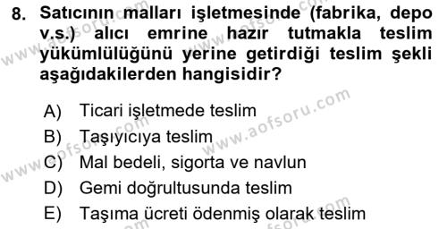 Ulaştırma Sistemleri Dersi 2023 - 2024 Yılı (Final) Dönem Sonu Sınavı 8. Soru