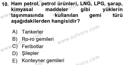 Ulaştırma Sistemleri Dersi 2023 - 2024 Yılı Yaz Okulu Sınavı 10. Soru