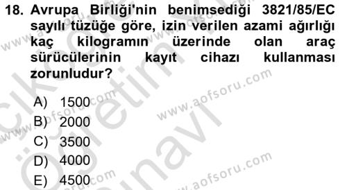 Ulaştırma Sistemleri Dersi 2023 - 2024 Yılı Yaz Okulu Sınavı 18. Soru