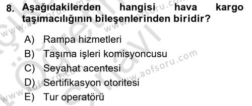 Ulaştırma Sistemleri Dersi 2023 - 2024 Yılı Yaz Okulu Sınavı 8. Soru