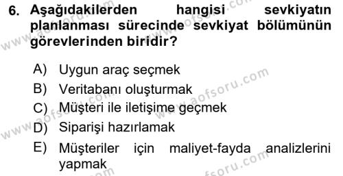 Bilişim Sistemleri Ve Lojistik Dersi 2020 - 2021 Yılı Yaz Okulu Sınavı 6. Soru