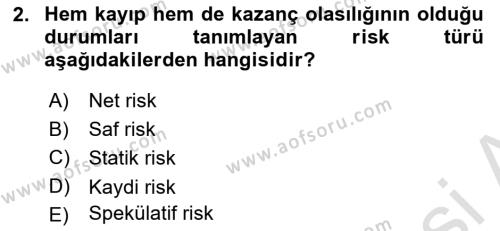 Dış Ticarette Risk Yönetimi Ve Sigortacılık Dersi 2021 - 2022 Yılı (Vize) Ara Sınavı 2. Soru