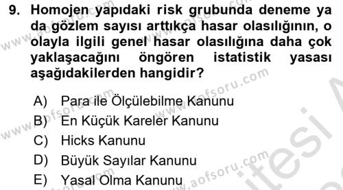 Dış Ticarette Risk Yönetimi Ve Sigortacılık Dersi 2021 - 2022 Yılı (Vize) Ara Sınavı 9. Soru