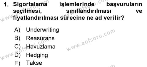 Dış Ticarette Risk Yönetimi Ve Sigortacılık Dersi 2021 - 2022 Yılı Yaz Okulu Sınavı 1. Soru