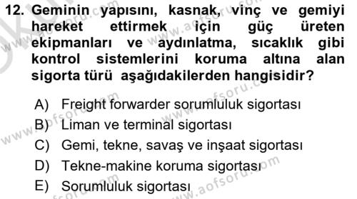 Dış Ticarette Risk Yönetimi Ve Sigortacılık Dersi 2021 - 2022 Yılı Yaz Okulu Sınavı 12. Soru