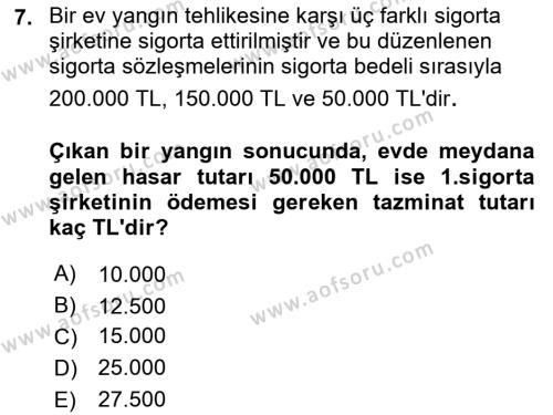 Dış Ticarette Risk Yönetimi Ve Sigortacılık Dersi 2021 - 2022 Yılı Yaz Okulu Sınavı 7. Soru