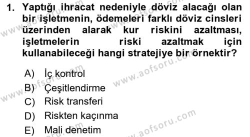 Dış Ticarette Risk Yönetimi Ve Sigortacılık Dersi 2022 - 2023 Yılı (Vize) Ara Sınavı 1. Soru