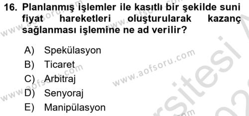 Dış Ticarette Risk Yönetimi Ve Sigortacılık Dersi 2022 - 2023 Yılı (Final) Dönem Sonu Sınavı 16. Soru