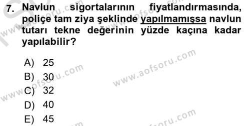 Dış Ticarette Risk Yönetimi Ve Sigortacılık Dersi 2022 - 2023 Yılı (Final) Dönem Sonu Sınavı 7. Soru