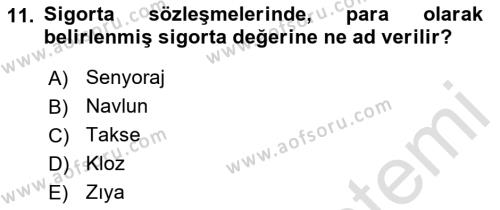 Dış Ticarette Risk Yönetimi Ve Sigortacılık Dersi 2022 - 2023 Yılı Yaz Okulu Sınavı 11. Soru