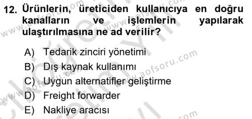 Dış Ticarette Risk Yönetimi Ve Sigortacılık Dersi 2022 - 2023 Yılı Yaz Okulu Sınavı 12. Soru