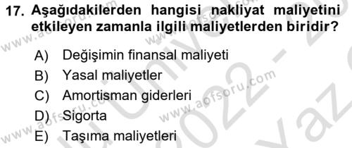 Dış Ticarette Risk Yönetimi Ve Sigortacılık Dersi 2022 - 2023 Yılı Yaz Okulu Sınavı 17. Soru