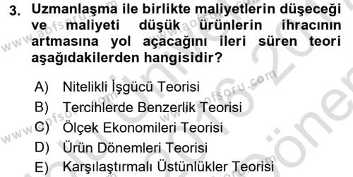 Dış Ticaret İşlemleri ve Belgeleri Dersi 2016 - 2017 Yılı (Final) Dönem Sonu Sınavı 3. Soru