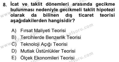 Dış Ticaret İşlemleri ve Belgeleri Dersi 2018 - 2019 Yılı (Vize) Ara Sınavı 8. Soru