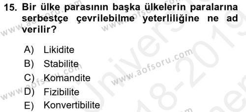 Dış Ticaret İşlemleri ve Belgeleri Dersi 2018 - 2019 Yılı (Final) Dönem Sonu Sınavı 15. Soru