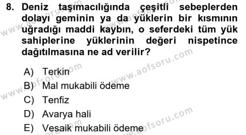 Dış Ticaret İşlemleri ve Belgeleri Dersi 2020 - 2021 Yılı Yaz Okulu Sınavı 8. Soru