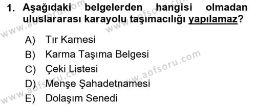 Dış Ticaret İşlemleri ve Belgeleri Dersi 2021 - 2022 Yılı (Vize) Ara Sınavı 1. Soru