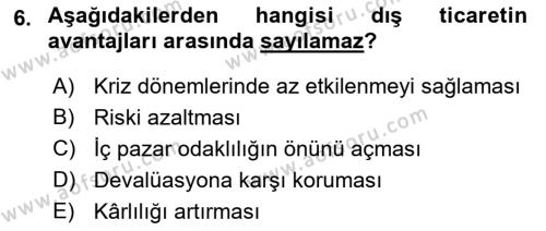 Dış Ticaret İşlemleri ve Belgeleri Dersi 2021 - 2022 Yılı (Vize) Ara Sınavı 6. Soru