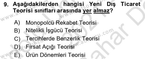 Dış Ticaret İşlemleri ve Belgeleri Dersi 2021 - 2022 Yılı (Vize) Ara Sınavı 9. Soru