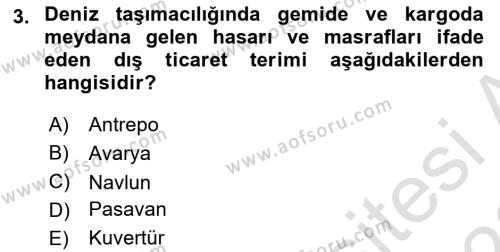 Dış Ticaret İşlemleri ve Belgeleri Dersi 2021 - 2022 Yılı Yaz Okulu Sınavı 3. Soru