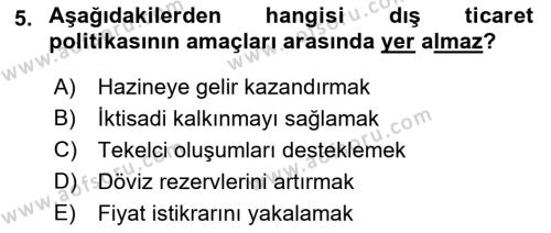 Dış Ticaret İşlemleri ve Belgeleri Dersi 2022 - 2023 Yılı Yaz Okulu Sınavı 5. Soru