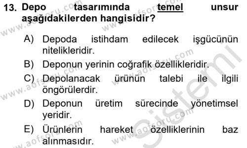 Depolama Ve Envanter Yönetimi Dersi 2022 - 2023 Yılı (Vize) Ara Sınavı 13. Soru