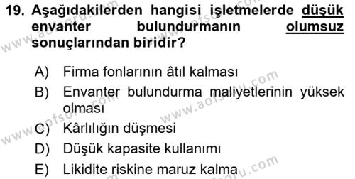 Depolama Ve Envanter Yönetimi Dersi 2022 - 2023 Yılı (Vize) Ara Sınavı 19. Soru