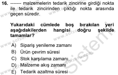 Depolama Ve Envanter Yönetimi Dersi 2024 - 2025 Yılı (Vize) Ara Sınavı 16. Soru