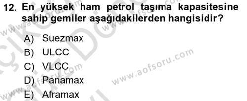 Tehlikeli Madde Lojistiği Ve İş Güvenliği Dersi 2023 - 2024 Yılı (Vize) Ara Sınavı 12. Soru